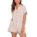ESCBUKI Button Down Jumpsuit for Women Solid Color Knee Length Romper Dress Roll Up Short Sleeve Dressy Pantsuit Small Khaki Sundress