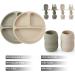 PandaEar Baby Weaning Set | Silicone Feeding Supplies for Baby Led Weaning | Includes 2 Divided Suction Plates, 2 Tiny Cups, Spoons, Forks | Self Feeding Eating Set in Light Tan/Walnut - Buy Online on GoSupps.com