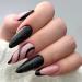 Justotry 24 pieces swirl stiletto nails to stick on medium glitter black French press on nails beautiful pink almond art nails fake nails short fingernails artificial nails for women black & glitter 3