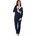 Nursing Pyjamas Set with Lace for Women - Maternity Sleepwear for Pregnancy and Breastfeeding - Long Sleeve Darkblue - Buy Online on GoSupps.com