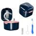 Denture Bath Box Cup，Denture Bath Case with Strainer Basket，False Teeth Storage Box Holder，Retainer Cleaning Box， Soak Cup ，With braces chewable tablets， Braces removal tool and toothbrush（Blue）
