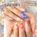 Medium Almond French Tip Uranian Press on Nails - Red Blue False Nails with Cute Lattice Flower Designs - 24pcs Full Cover Glue On Nails (Style J) - Buy Online on GoSupps.com