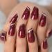 Burgundy Galaxy Glitter Shiny Medium Length Fake Nails Set - 24 Rhinestone DIY Nail Art Tips - Buy Online on GoSupps.com