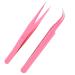 AIEX 2 pieces of eyelash pliers Russian volume pliers eyelash extension tongs made of stainless steel eyelash pliers with a straight and curved tip (pink)