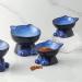 Ceramic Elevated Cat/Dog Bowls Set - Blue & Black, 4.5oz + 8oz - Protects Pet's Spine - Feeding & Watering Supplies - Buy Online on GoSupps.com