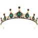 Lurrose Green Crystal Crown Golden Tiara with Black Rhinestone Decor Bridal Head Jewelry