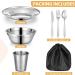 50 Pcs Polished Stainless Steel Camping Mess Kit Set - Portable Dinnerware for Backpacking, Hiking, Travel - 8 Person Utensils Tableware with Cups, Plates, Bowls - Includes Mesh Bag - Perfect for Camping and Picnics - Buy Online on GoSupps.com