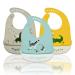 Baogaier Baby Bibs Silicone Waterproof Feeding Silicone Bib for Babies Easy Clean Soft Pocket Food Crumb Catcher for Weaning Toddler Kids Boys Animal Roll Up Bibs 6 Months Up Blue Grey Yellow - 3 PCS Zebra Crocodile Dinosaur