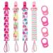 4 Pack Pacifier Clips for Girls Dummy Clips Girls with Adapters Silicone Binky Clips for Baby Teething Toys Baby Shower Pink