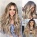 MARBER Long Blonde Wig with Dark Roots Long Curly Wig for Women Synthetic Wig Blonde Wig 28 Inch