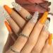 Sethexy Sparkle Long Ballerina False Nails - Shiny Bling Coffin Acrylic Press-On Nail Tips (24 pcs Orange) for Women & Girls - International Shipping - Buy Online on GoSupps.com