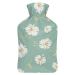 White Flower Hot Water Bottle With Cover Plush Bed Bottle Hand Warmer For Adults And Children 26.5X15.3cm