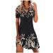 Gecau Women's Cold Shoulder Floral Dress, Casual Slimming Short Sleeve Ruffle Hem Split Beach Dresses Beige_1 XX-Large