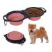 Collapsible Dog Bowls - 2 in 1 Portable Silicone Pet Bowl Expandable for Cat Dog Water Bowl Dish Feeding Portable Dog Bowl with Carabiners for Walking Parking (Pink)