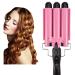 Hair Curling Iron 3 Barrel Wand Temperature Adjustable 25mm Hair Waver (Pink)