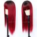 Maycaur Red Synthetic Hair Wig with Full Bangs - Long Straight Black Red Ombre Fashion Wig for Women - Buy Online on GoSupps.com