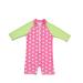 BONVERANO Baby Girls Swimsuit Toddler Bathing Suit Long-Sleeve Zipper One Piece Swimwear with UPF 50+ Sun Protection 12-18 Months Pink / Green