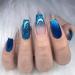 RUNRAYAY Blue Press On Nails Medium Fack Nails with Sequins for Women Girls Nude Nails Press On Full Cover Nails Tips for Salon Perfect Nail