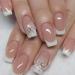 SINLOV Medium French Snowflake False Nails Nude Fake Nails Glossy Press on Nails Ballerina Acrylic Full Cover Fake Nails for Women and Girls