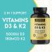Warrior Strong Wellness Vitamin D3 and K2 Supplement - 5000IU Vitamin D3 and 180MCG Vitamin K2 Supplement - Immune, Heart Health - 2 Month-Supply, 60 Veggie Capsules - Buy Online on GoSupps.com