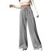 iOoppek Women's Wide Leg Sweatpants V-Neck Elastic High Waist Loose Long Pants Print Ladies Pants Gray S