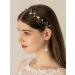 JWICOS Star Girl Headband Earrings Set Gold Princess Wedding Hair Accessories Light Bridal Handmade Barrette Beads Headpiece for Women and Girls Dainty Bead Star Drop Dangle Hanging Exquisite
