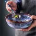 Bowl Creative Gradient Blue 7.5 Inch Ramen Bowl Japanese Ceramic Soup Bowl Vintage Salad Fruit Bowl Breakfast Bowl Household Tableware Kitchenware