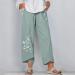 Women's Casual Summer Capris - Cotton Linen Print Wide Leg Ankle Pants with Pockets - Buy Online on GoSupps.com