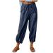 KAAUSE Linen Pants for Women Loose Fit, Womens Casual Loose Pants Cropped Work Pants with Pockets Elastic High Waist Pants A-navy Large