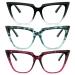 Cat Eye Reading Glasses for Women Oversized Blue Light Blocking Computer Readers 3 Pack +3.0 3pcs-black Clear/Tortoiseshell Blue/Tortoiseshell Pink 3.0 x