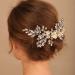 Bridal White Flower Blue Crystal Rhinestone Hair Comb for Bride - Wedding Hair Accessories - Buy Online on GoSupps.com