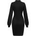 Women's Long Sleeve Dress Half High Collar Cutout Slim Fit Wrap Hip Solid Color Bodycon Short Dresses M Black - Buy Online on GoSupps.com