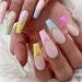 Vatocu Coffin false nails long French press on nails glittering rainbow art nails full surface ballerina acrylic stick on nails for women and girls (24 pieces)