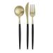 Unique 23956 Reusable Plastic Cutlery Set for 4 Guests-Black & Gold-12 Count (Pack of 1) Multicolour