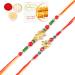 Ghasitaram Gifts Rakhi for Brother Rakhis Online - Set of 2-6043 and 6059 Rakhi Threads with 200 GMS of Besan Barfi