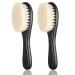 2 Pieces Barber Fade Brush Men Beard Brush Neck Duster Cleaning Brush Soft Beard Brush with Wooden Handle for Barber Hair Cutting Kits Black