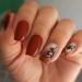 24 Pcs Fall Press on Nails Square False Nails Brown Fake Nails with Gold Foil Leaf Designs Autumn Acrylic Nails Medium Length Stick on Nails Glossy Glue on Nails Reusable Artificial Nails for Women fall-6