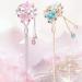 2 PCS Chinese Rhinestone Hair Chopsticks Pink Blue Flower Hair Stick Tassel Hair Pin - Chignon Accessories for Women and Girls - Buy Online on GoSupps.com