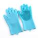Dishwashing Gloves Silicone Multifunctional Reusable Housework Gloves Thick Heat Insulation Cleaning Magic Kitchen Gloves with Sponge Scrubbers for Washing Bathroom Kitchen Car and More (Blue)