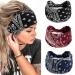 YBSHIN Boho Bandeau Headbands Black Wide Knot Hair Scarf Floral Printed Hair Band Elastic Turban Thick Head Wrap Stretch Fabric Cotton Head Bands Fashion Hair Accessories for Women Pack of 3 (A) (Set 2)
