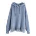 Bigfanshu Womens Hooded Patchwork Sweatshirts Fashion Solid Knitted Sweatshirt Elegant Long Sleeve Female Ladies Blue
