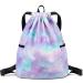 Ryushoyo Rainbow Galaxy Drawstring Backpack String Bag Lightweight Gym Bag Sackpack Sports Backpack for Women Girls Gym Shopping Sport Yoga Blue Purple Galaxy Blue Purple Medium
