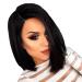 AmyGline Women Wig Black Fashion Brazilian Short Straight Bob Wig Front Hair Side Parted Wigs