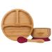 nohla - Bamboo Baby & Toddler Suction Plate Bowl & Silicone Spoon Weaning Set - Suction Ring for Secure Grip on Smooth Surfaces - Eco-Friendly BPA-Free - Cherry Cherry Set