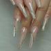 Luvadeyo 24 PCs Press On Nails Medium Fake Nails With Nail Glue White French and Swirl False Nails With Designs Acrylic Nails Glue on Nails for Women The Pink Wave