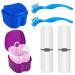 Denture Case Kit, 2 Denture Cup with 2 Denture Brush & 2 Portable Brush Box, Denture Bath Cup with Strainer & Lid for Travel, Storage Soak Container Retainer Cleaner (Blue & Purple) blue&purple