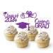 2024 Graduation Theme Cupcake Toppers Glitter Class of 2024 Graduation Cap Diploma Cupcake Picks - Set of 24 (Purple)