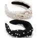 Atoden Pearl Knotted Headbands for Women 2 Pcs Pearl Headband Top Knot Headbands Beaded Headband Jeweled Head Bands for Women's Hair Embellished Headbands for Women Non Slip Hair Bands Black Headband Fashion Hair Accesso...