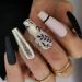 24pcs Long Coffin False Nails Black White Stick on Nails Gold Glitter Press on Nails with Leaf Patterns Removable Glue-on Nails Fake Nails Women Girls Nail Art Accessories 0232Y14 0.04 ml (Pack of 24)
