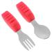 Toyandona 2pcs baby spoon forks sets with case infant training cutlery set with silicone carrot handle just grip for children eat eating feeding set red